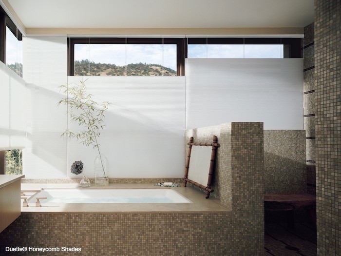 A bathroom with built-in spa-style tub.